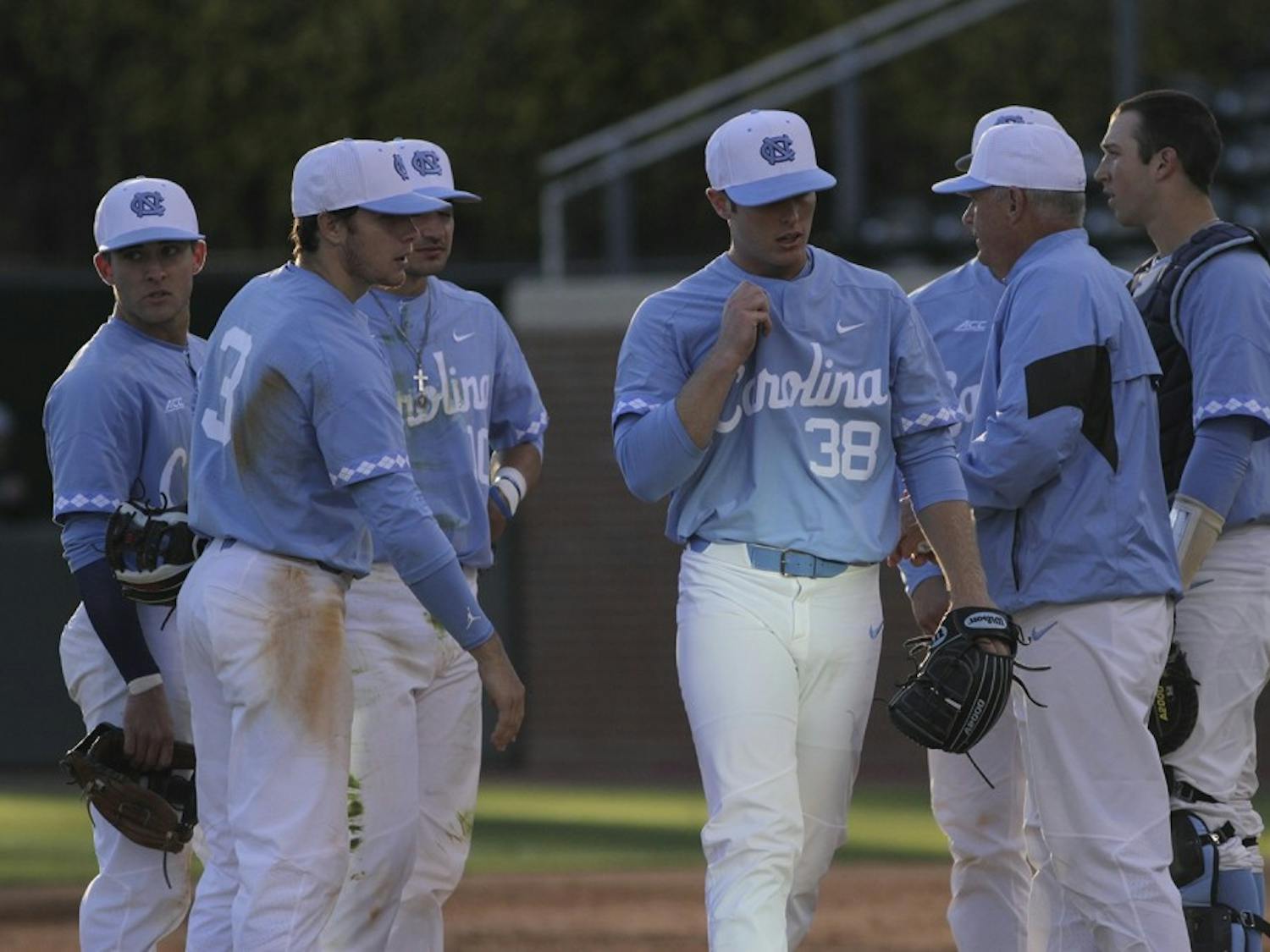 Former UNC pitcher J.B. Bukauskas (38) is pulled out of the game against Long Beach State on March 3, 2017 in Chapel Hill.&nbsp;