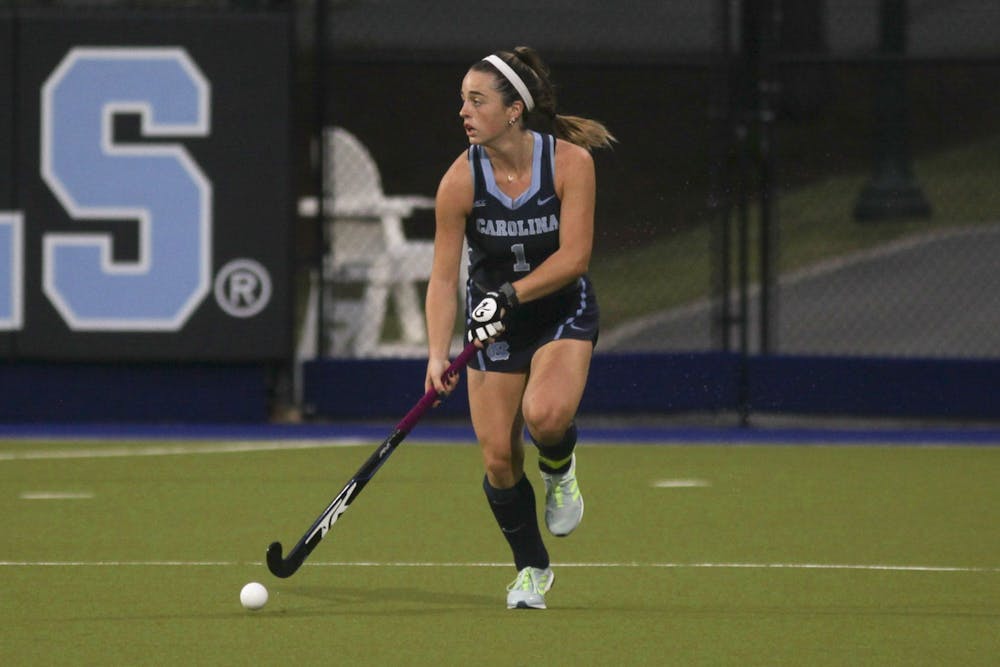 UNC junior forward Erin Matson (1) drives the ball up the field against Syracuse on Oct. 16, 2020 in the Karen Shelton Stadium in Chapel Hill, N.C. Matson scored the only goal of the game, letting UNC beat Syracuse 1-0.