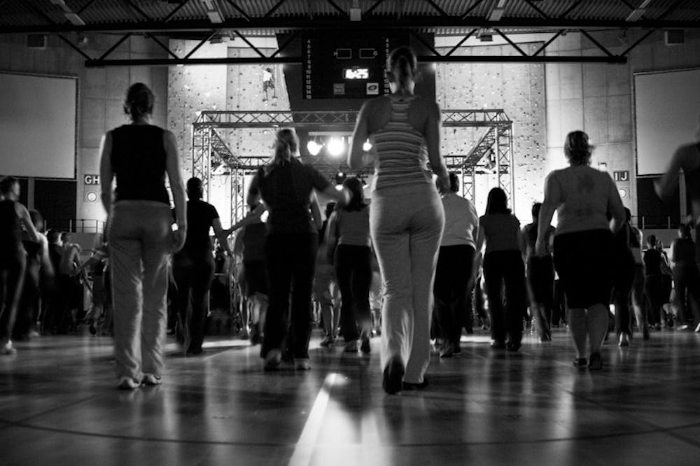 	<p>Photo of a Zumba class by <a href="http://www.flickr.com/photos/schoeters/">Simon Schoeters</a>, via Flickr Creative Commons. </p>