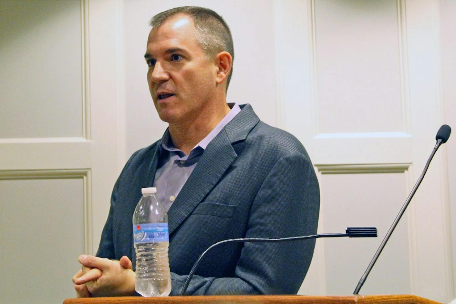 Frank Bruni, UNC Alumnus and current op-ed columnist for the New York Times, answers questions after a speech.