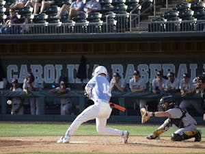 UNC junior infielder Mac Horvath (10) takes a swing during the baseball game against VCU on Wednesday, March 1, 2023 at Boshamer Stadium. UNC won 14-10.
