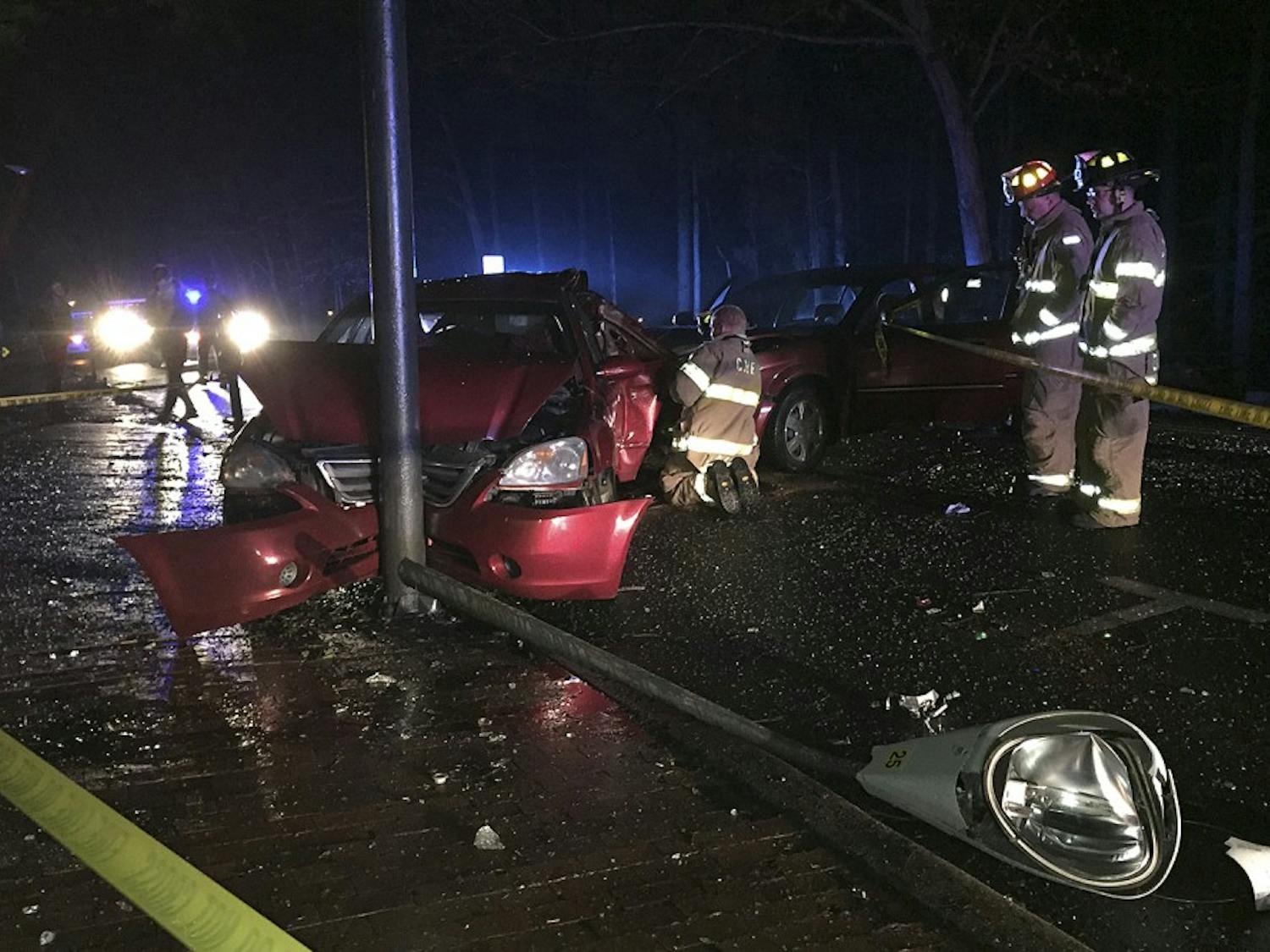 A driver crashed into a parked vehicle on Country Club Road behind Cobb Residence Hall early Wednesday morning and fled the scene before police arrived.