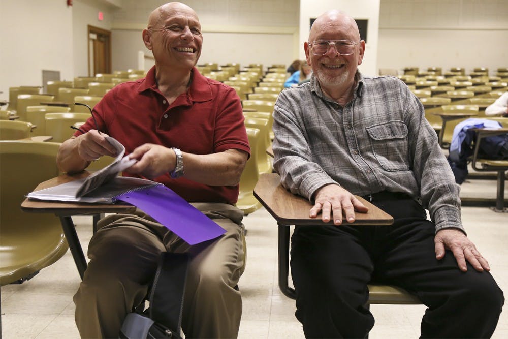 Bill Prinack (left) and Fred Shectman are non-UNC auditors who attend Matt Andrews' Sport and American History class. 