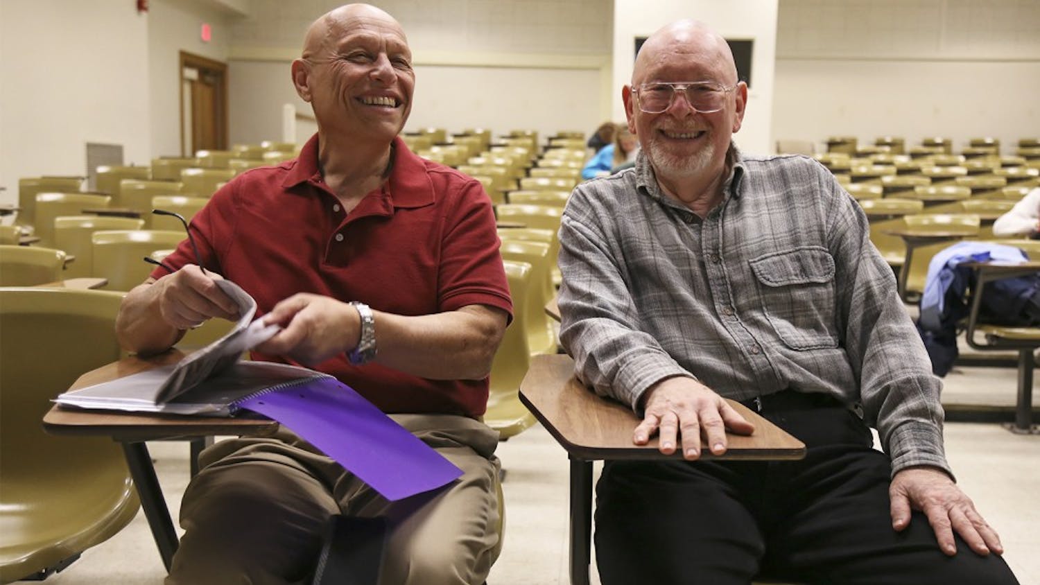 Bill Prinack (left) and Fred Shectman are non-UNC auditors who attend Matt Andrews' Sport and American History class. 