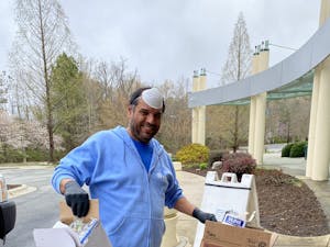Construction Manager Jesús Gutierrez at a recent donation drop-off. UNC Health has asked for PPE donations from around the Triangle in the wake of COVID-19. Photo by Jennifer Player. 