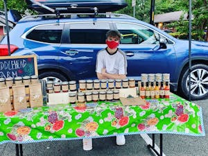 The Carrboro Farmer's Market has continued to run during the pandemic, with changes to allow for safety. Photo courtesy of Emily Boynton from Fiddlehead Farm.