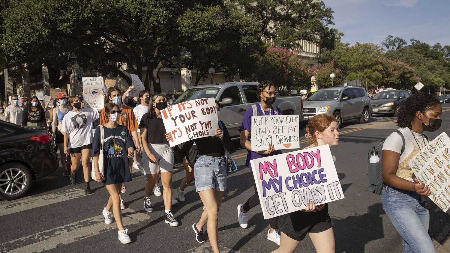 University of Texas students march from the UT campus to the state Capitol on Sept. 7, to protest the state law banning abortions after six weeks. Photo courtesy of Jay Janner/Austin American-Statesman/TNS.