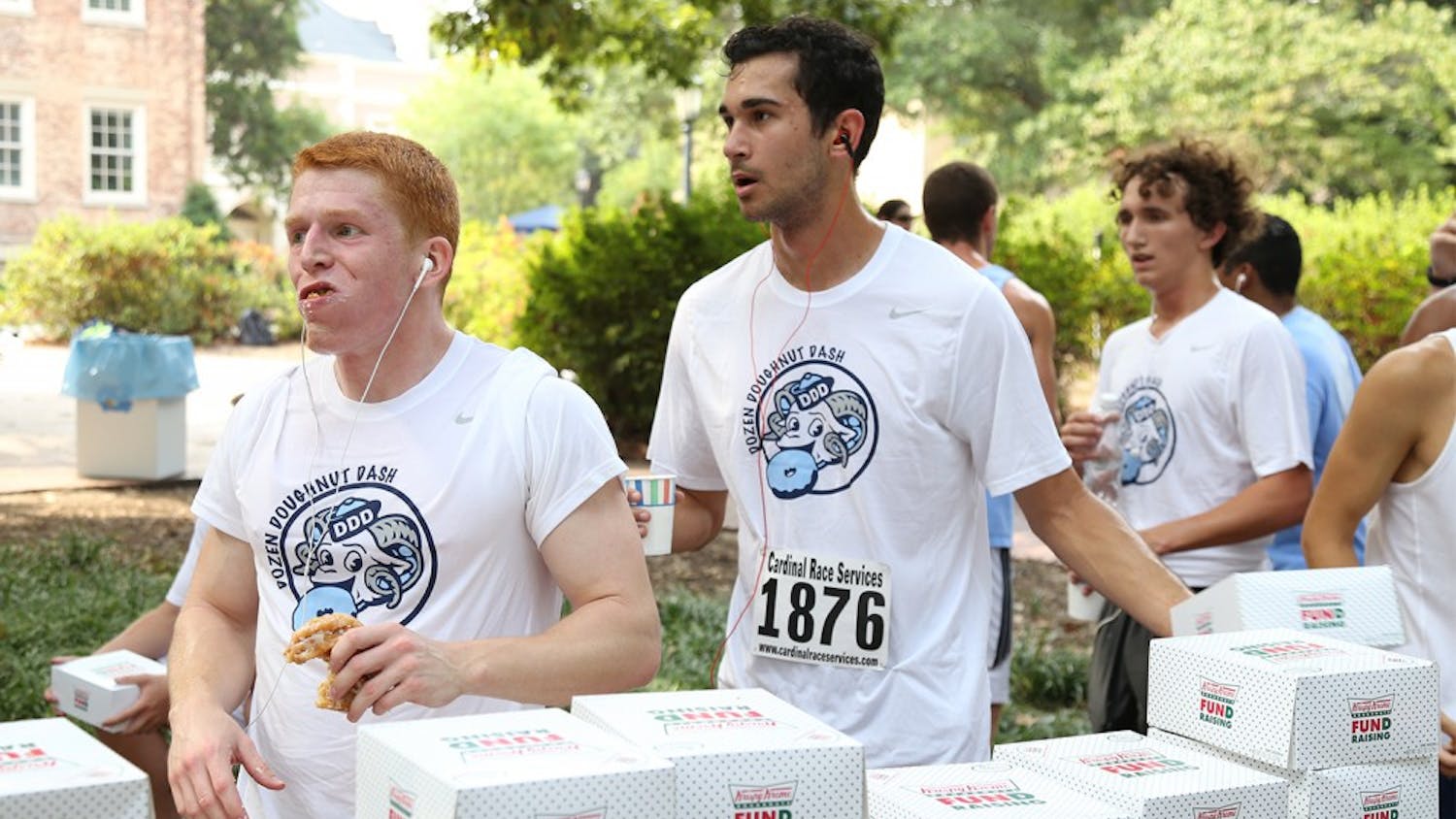 The Dozen Donut Dash began at the Old Well on Friday morning in September 2015. Participants had to run 2.5 miles before eating a dozen Krispy Kreme donuts and running another 1.5 miles. The race raises awareness and support for cancer patients.&nbsp;