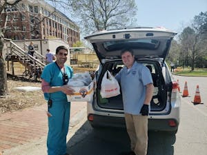 Carolina Brewery delivers 40 meals to UNC healthcare workers on April 6. Photo courtesy of Feed the Fight’s Facebook page.