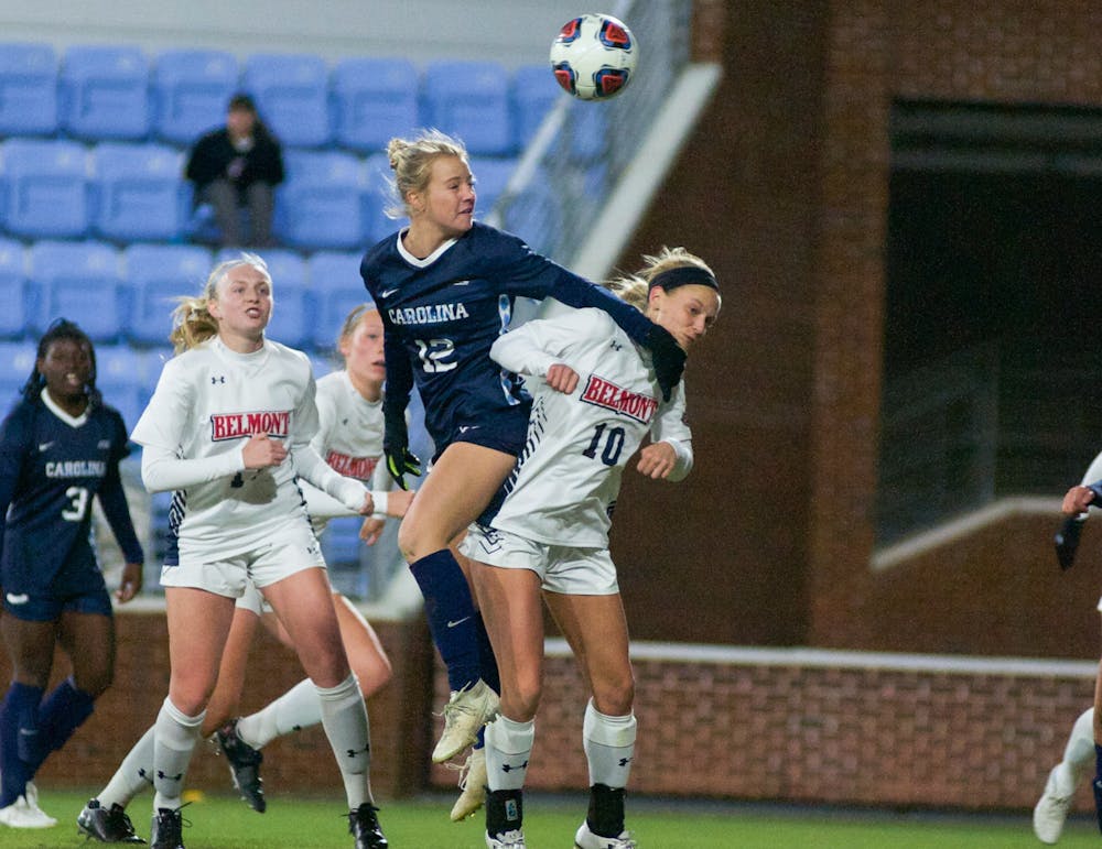 Freshman midfielder Aleigh Gambone (16) charges downfield looking for a scoring opportunity against Belmont in the first-round of the NCAA tournament on Dorrance Field on Saturday, November 16, 2019. UNC beat Belmont 5-0. 