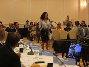 UNC student body president Ashton Martin speaks at a Board of Trustees meeting after officially becoming a member on Thursday, May 29, 2019.&nbsp;