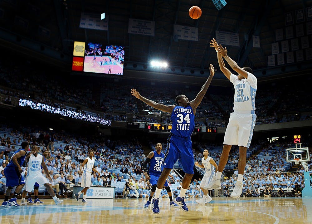 UNC forward John Henson shoots a jump shot during the game against Tennessee State.