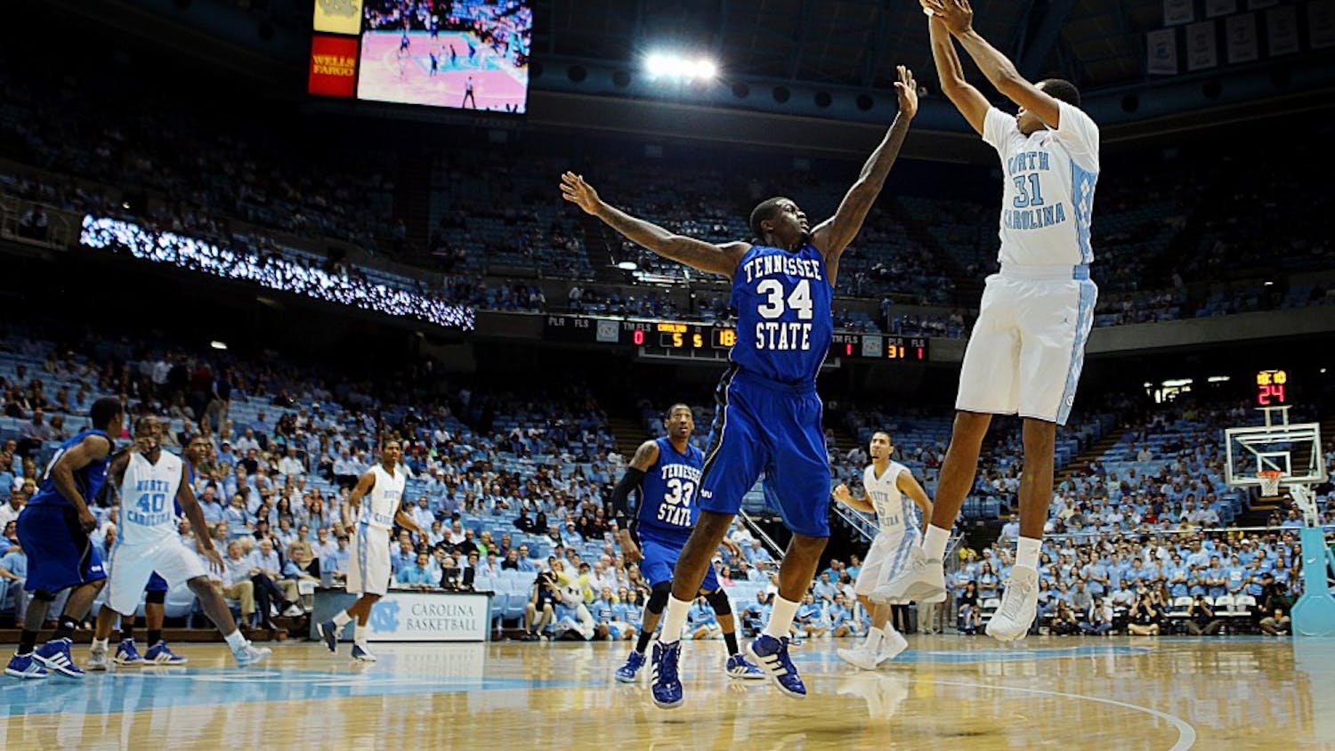 UNC forward John Henson shoots a jump shot during the game against Tennessee State.