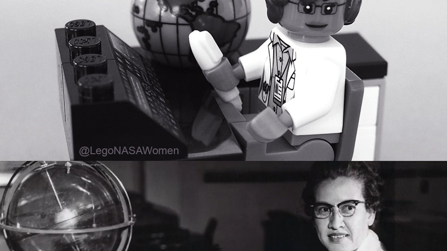 Katherine Johnson was made into a LEGO figure. Johnson was a longtime NASA researcher and known for calculating and verifying trajectories for the Mercury and Apollo programs &mdash; including the Apollo 11 mission that first landed humans on the moon. Photo courtesy of Maia Weinstock.