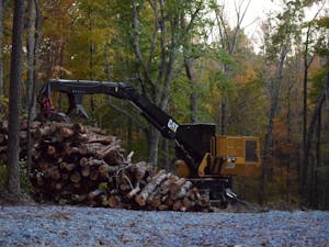 Construction equipment sits in P.H. Craig Forest on Saturday, Nov. 3, 2018. The forest, which is private property of P.H. Craig, was set to be cleared in June of this year, but construction did not officially begin until Wednesday, Oct. 31. 