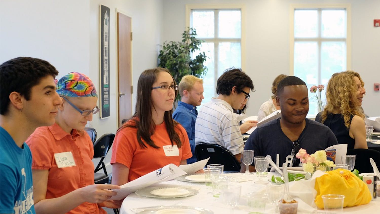 Member of the Chapel Hill Jewish and LGBTQ communities gather at the Chapel Hill Hillel for seder. 