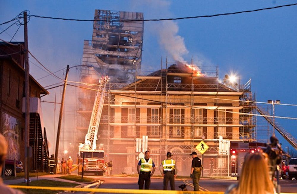 Firefighters work to extinguish flames that overtook the Chatham County courthouse in downtown Pittsboro. DTH/Phong Dinh
