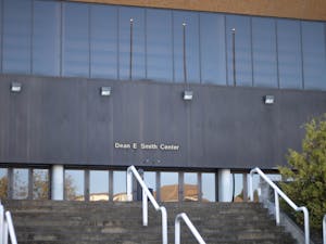The front of the Dean E. Smith Center photographed on Sunday, Nov. 13, 2022.