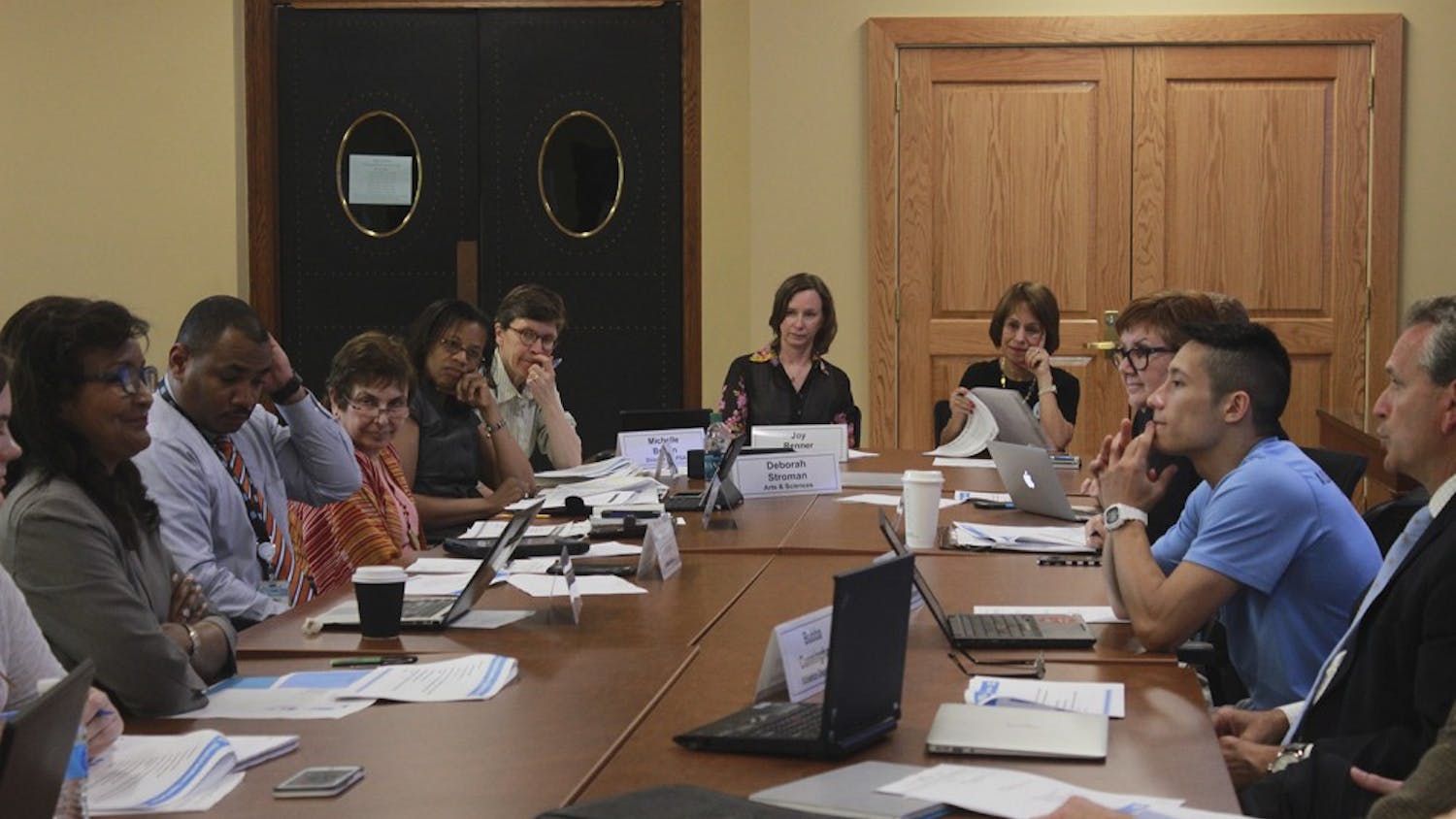 The Faculty Athletics Committee met Tuesday afternoon in a Wilson Library meeting room.