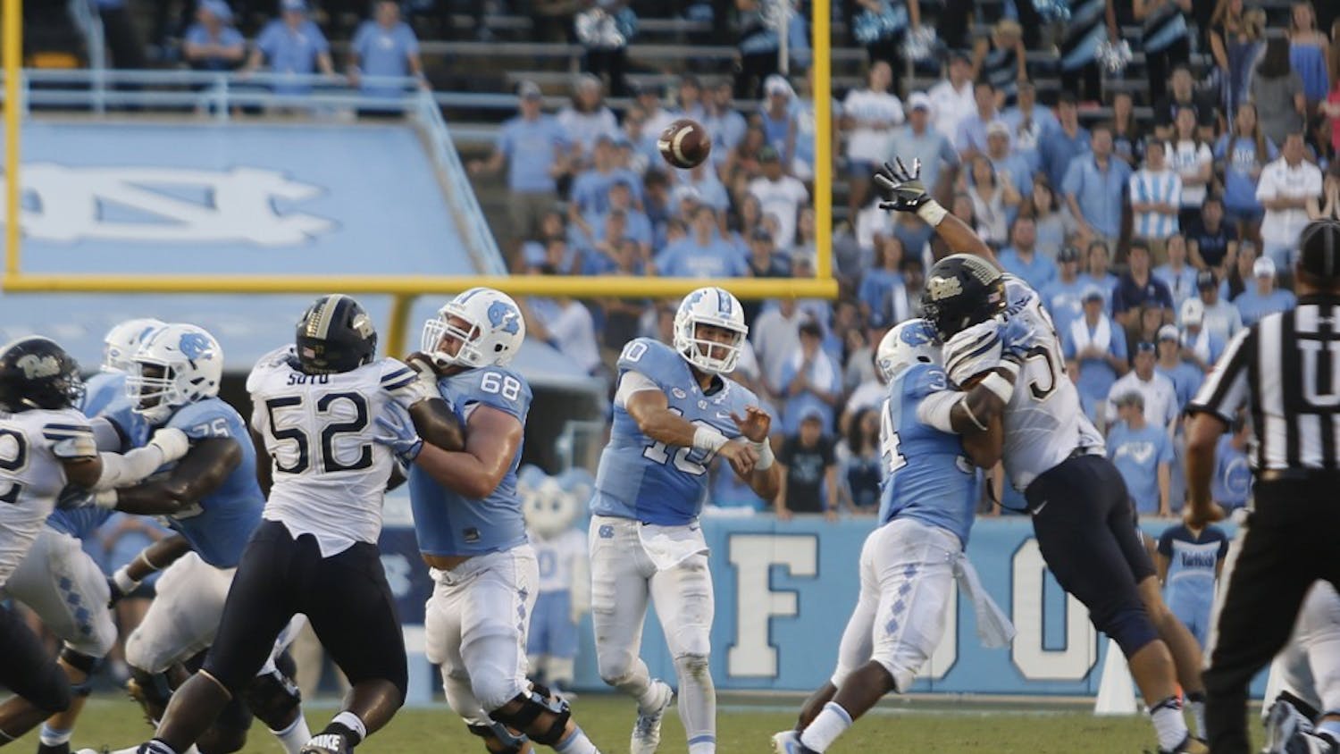 UNC quarterback Mitch Trubisky throws a pass against Pittsburgh on September 24th.