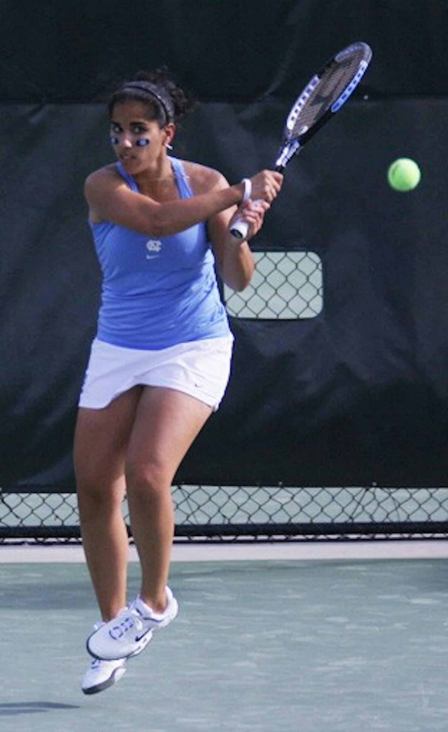Sanaz Marand, UNC’s No. 1 singles player, propelled the Tar Heels to a win against Duke. DTH/ Lauren Vied