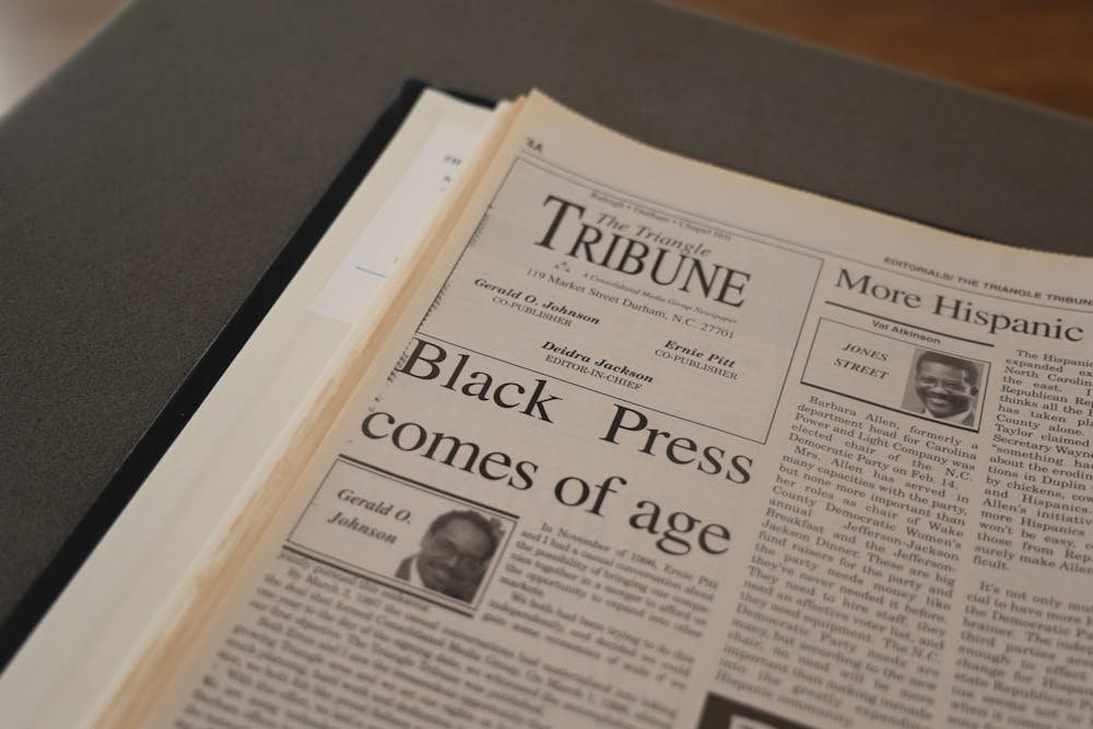 The Triangle Tribune, a black newspaper based out of Durham, N.C., is pictured on Monday, Feb. 6, 2023, in the Wilson Library Archives.