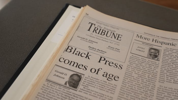 The Triangle Tribune, a black newspaper based out of Durham, N.C., is pictured on Monday, Feb. 6, 2023, in the Wilson Library Archives.