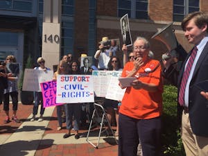 Altha Carvey, UNC professor of geography, speaks in protest of the litigation ban against the Center for Civil Rights.&nbsp;
