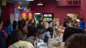Ben and Jerry's hosted Free Cone Day on April 3, 2023, generating a crowd on Franklin Street.