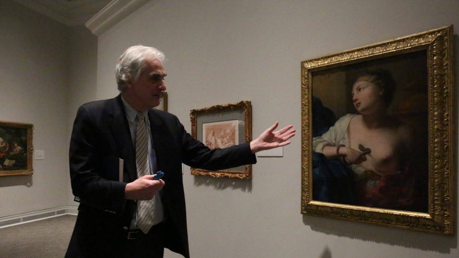 Peter Nisbet, Deputy Director of Curatorial Affairs at the Ackland Art Museum, discusses the meaning of a painting in the Becoming a Woman in the Age of Enlightenment exhibit.