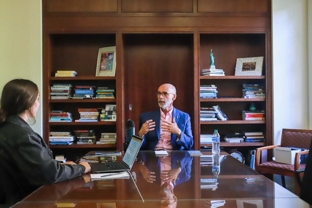 Raul Reis, the new Dean of the Hussman School of Journalism and Media, is interviewed by Liv Reilly in the Dean’s Suite on September 1, 2022.
