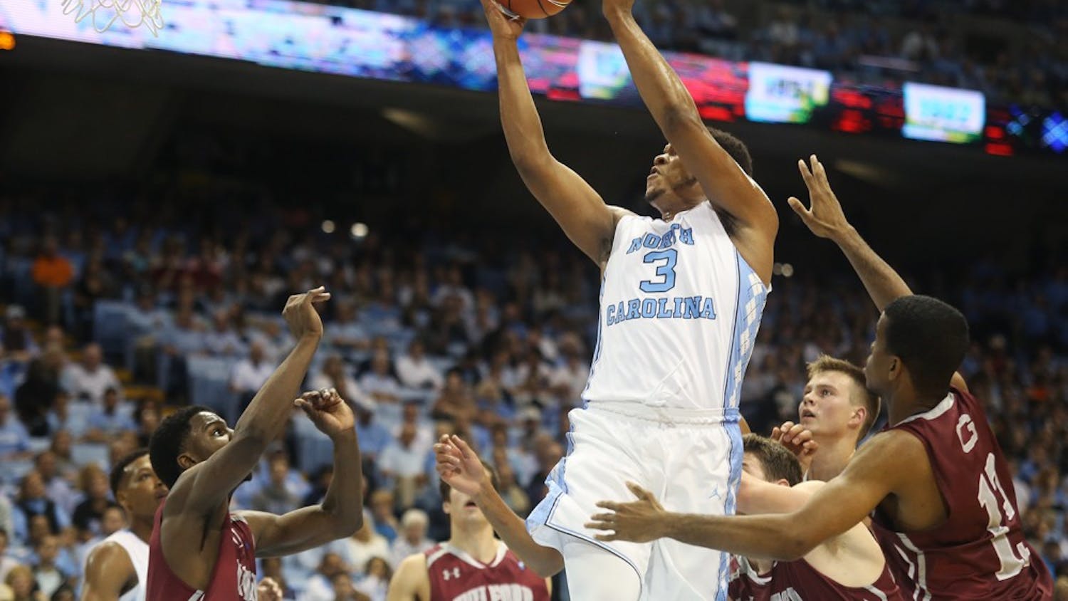 Junior forward Kennedy Meeks (3) goes up for a shot. Meeks scored 14 points. 