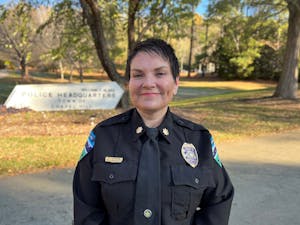 Chapel Hill police chief Celisa Lehew poses outside of the Chapel Hill Police Department. 
Photo Courtesy of the Town of Chapel Hill.