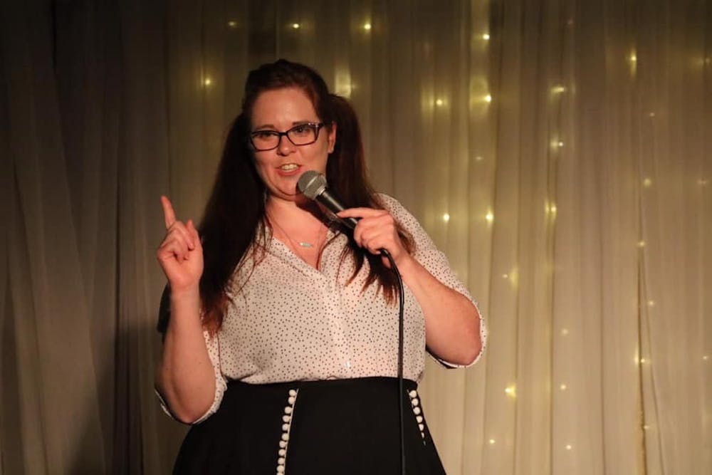 <p>Abort Mission comedy benefit host Bridgette Martin. Photo courtesy of Alyx Libby.&nbsp;</p>