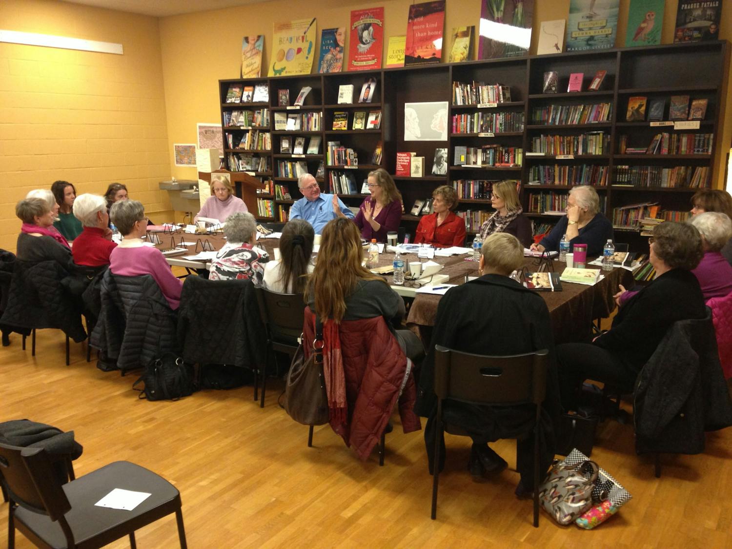 Carolina Public Humanities’ Great Books Reading Groups, would meet at Flyleaf books prior to COVID-19. In these groups, UNC lead discussions with community members on a diverse range of books. Photo courtesy of Victoria Breeden.
