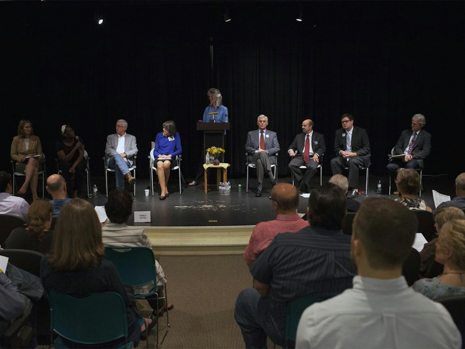 Incumbents and candidates for Chapel Hill town council answer questions and share their views at the CHALT Forum at the Seymour Senior Center on Tuesday, 15, 2015.