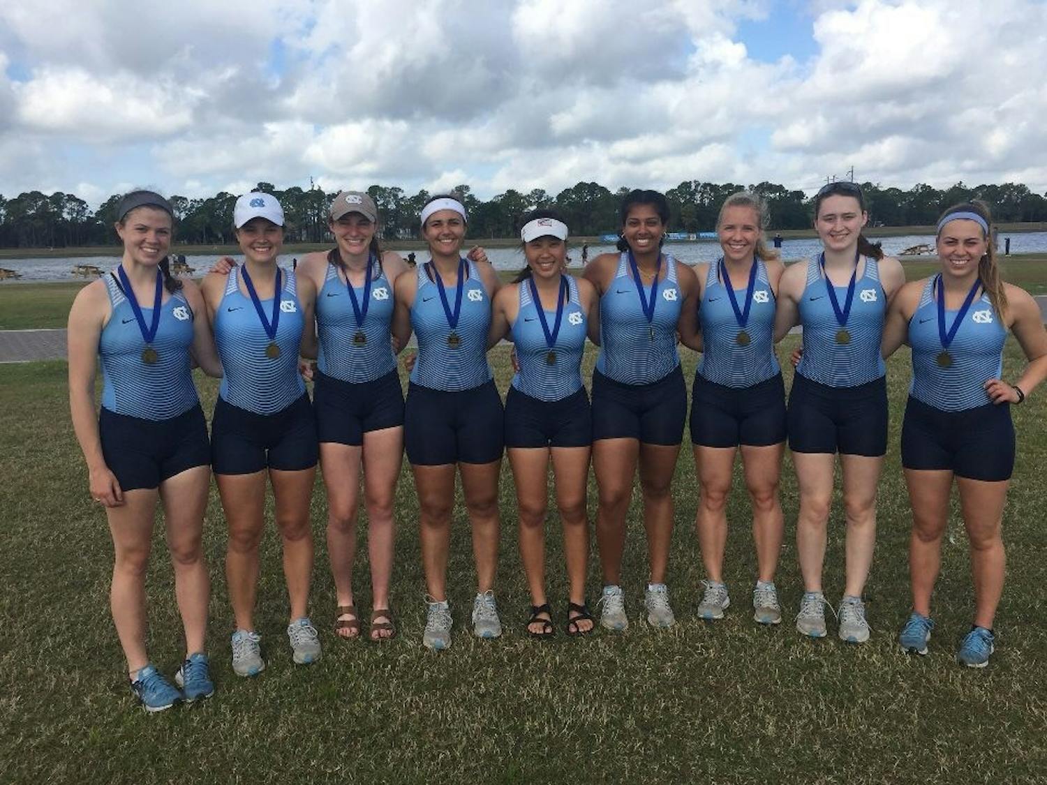 The UNC 3V8 rowing team earned gold at the Sunshine State Invitational in Sarasota, Fla., on April 8. Photo courtesy of UNC Athletic Department.