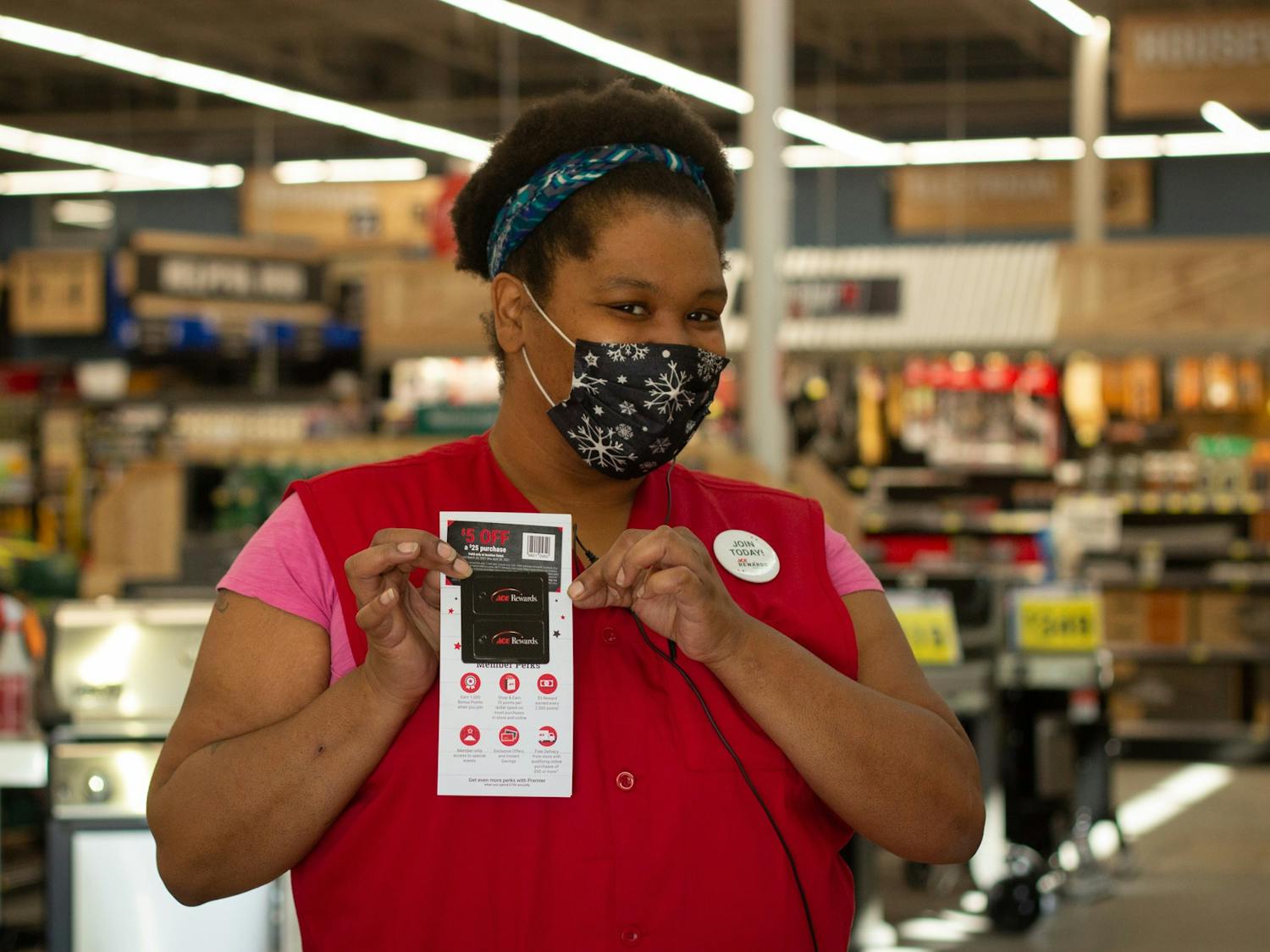 Krystal L., 37, is the head cashier of the newly opened Westlake Ace Hardware in Chapel Hill, NC on Wednesday, April 7th, 2021.