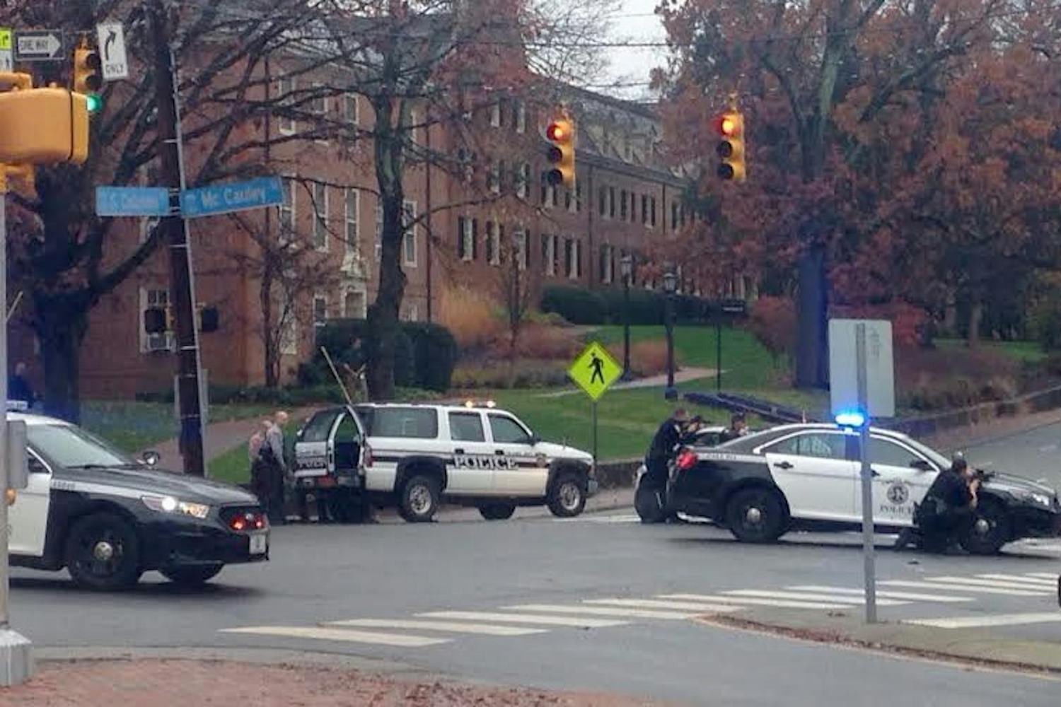 UNC police gather on campus in response to an anonymous 911 phone call at 8:22 on Dec. 2. in 2016