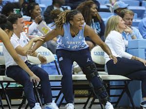 Kayla McPherson pictured at Live Action with Carolina Basketball in the Dean E. Smith Center on Friday, Oct. 7, 2022.&nbsp;
Photo Courtesy of UNC Athletic Communications.&nbsp;