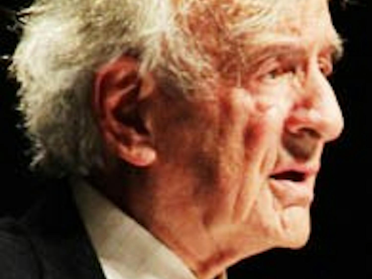 Elie Wiesel gives a speech entitled "Against Indifference" at the Memorial Hall on October 10. Addressing the ever-present access to information in this modern age, he said, "Information alone is not enough. Information must be translated into knowledge; knowledge, into sensitivity; sensitivity, into commitment."