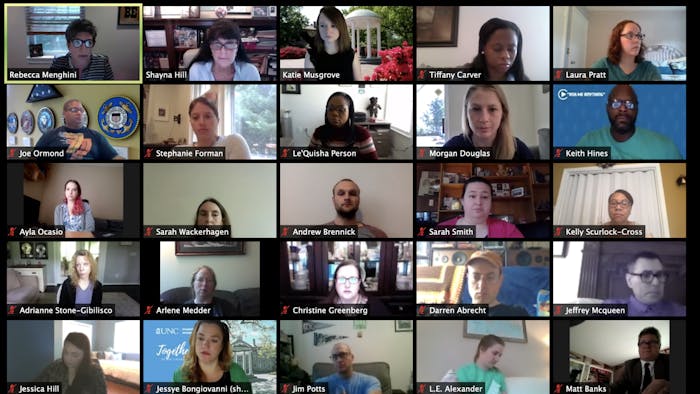 UNC's Employee Forum held a virtual meeting Wednesday, May 6, 2020 to address the logistics of remote work and conduct officer nominations for their upcoming election.&nbsp;