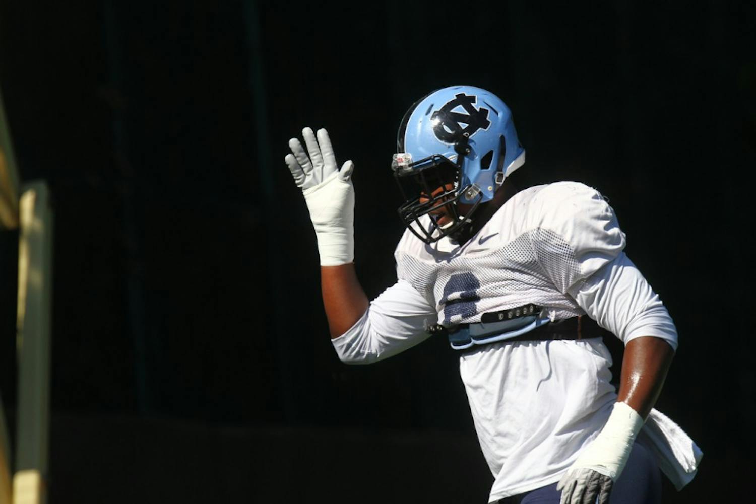 The UNC football team practices at Navy Field on August 14. 
