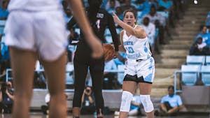 UNC redshirt senior guard Eva Hodgson (10) motions to a teammate during the women's basketball game against Jackson State in Carmichael Arena on Wednesday, Nov. 9, 2022. UNC beat Jackson State 91-51.