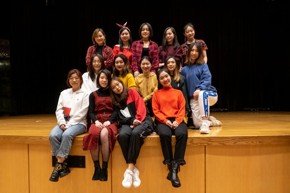 UNC Unicorn K-Pop Dance Cover Team members Sharon Ge, Serena Gao, Haoyu Zhang, Zoey Zhou, Becca Liu, Cicie Li, Ann Cui, Vivi Wang, Xi Jin, Xinyu Xu, Cyan Bai, Kelly Wan, Zhizhi Li and Alexandra Wang pose for a photograph following their first public performance at KoreaNite 2019 on Feb. 17, 2019 at the Great Hall in the Carolina Union in Chapel Hill, N.C. The UNC Unicorn K-Pop Dance Cover Team, a new dance group on UNC's campus, will be hosting their first workshop on March 1, 2019 at 7:00pm at the Student Recreation Center in Studio A. 

Photo courtesy of Christine Chen.