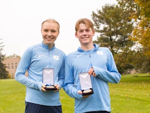 Brynn Brown and Parker Wolfe were designated as the ACC Freshmen of the Year, following their placements in the cross country ACC championship. Photo courtesy of the ACC/UNC Athletic Communciations. 