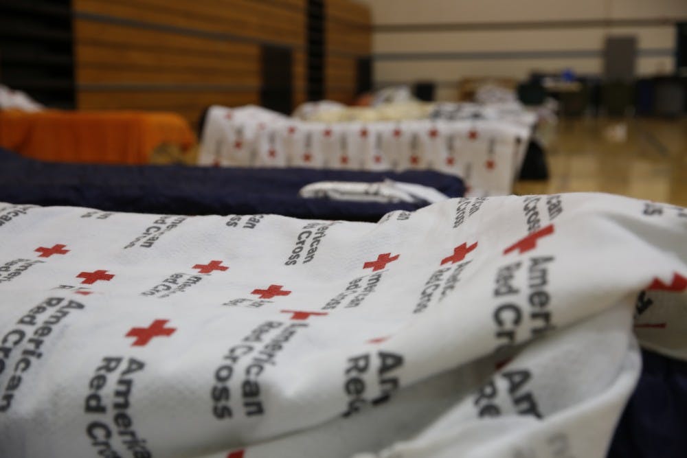 The American Red Cross, in partnership with the state of North Carolina, set up a hurricane shelter at Smith Middle School in Chapel Hill.