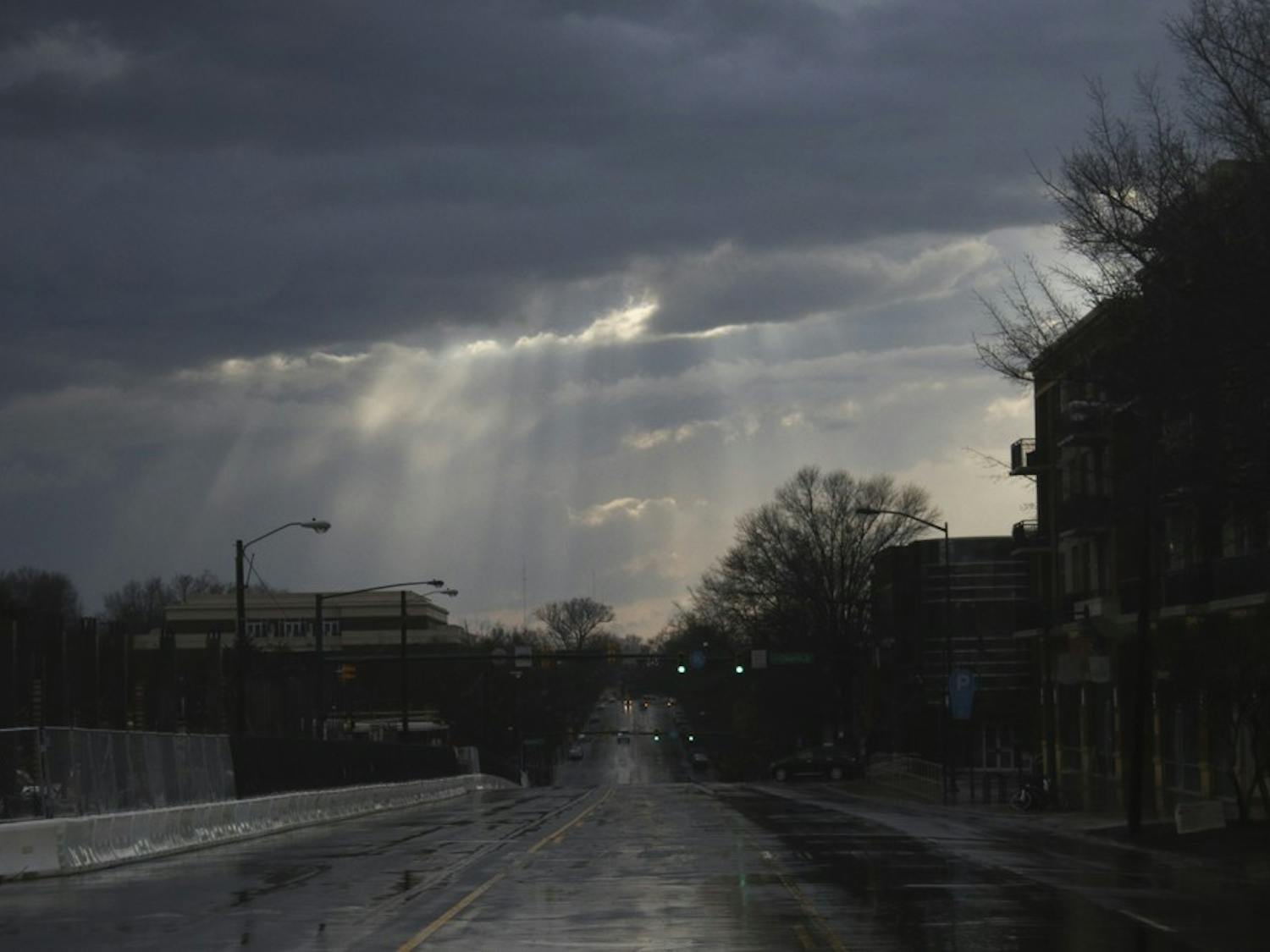 After the storm cleared, sunlight peaked through the clouds on Franklin Street Wednesday afternoon.