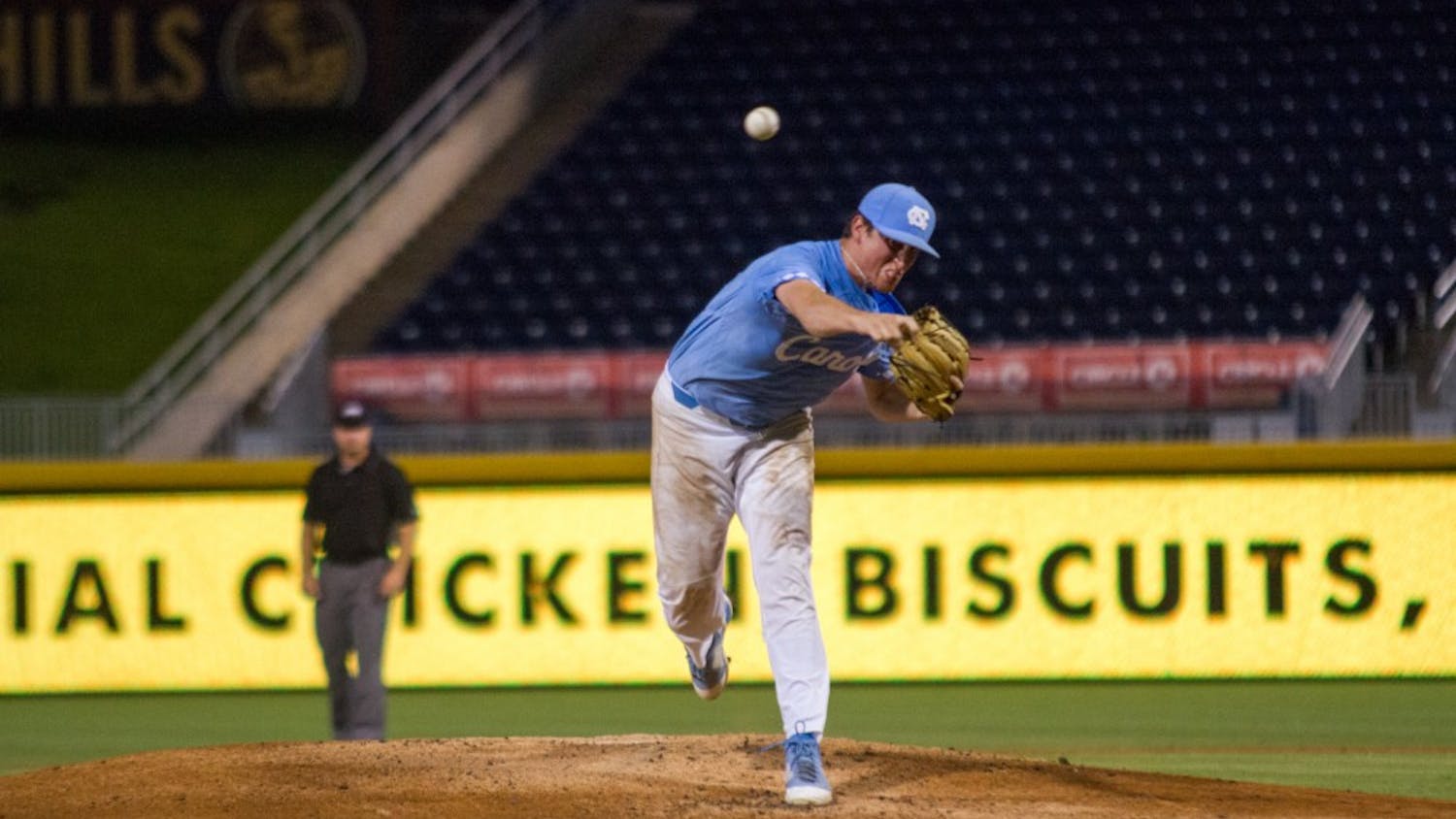 Carolina junior Cooper Criswell (41) throws a pitch during UNC's ACC tournament loss to Pittsburgh on May 23. 