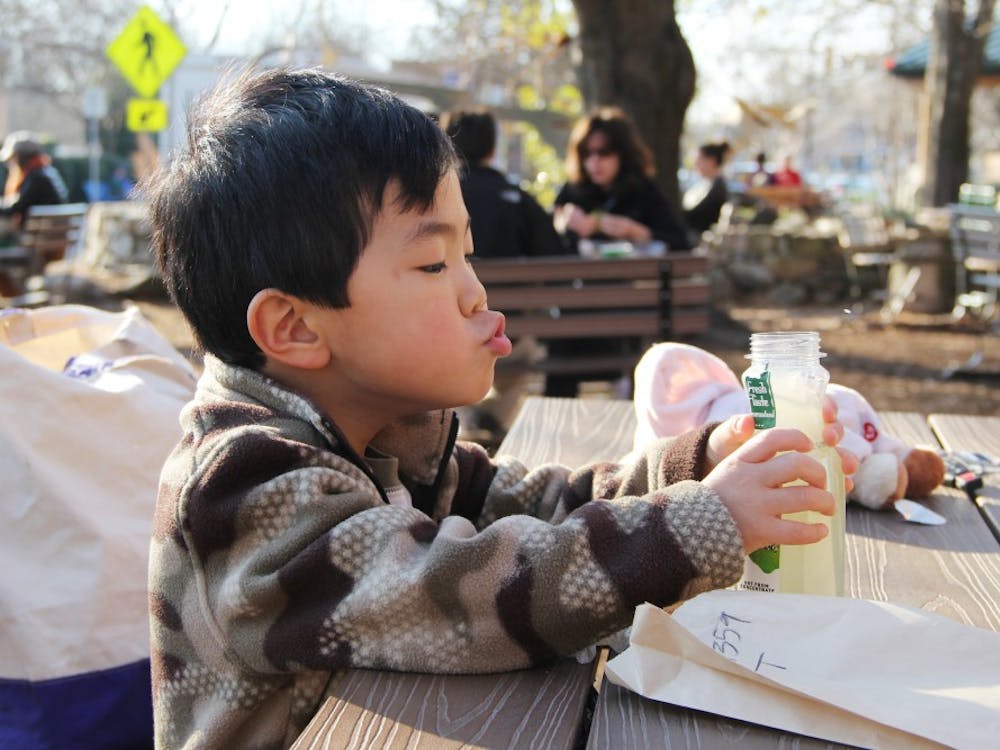 Trent Fuller, 4, enjoys a picnic of cookies and lemonade at Weaver Street Market.